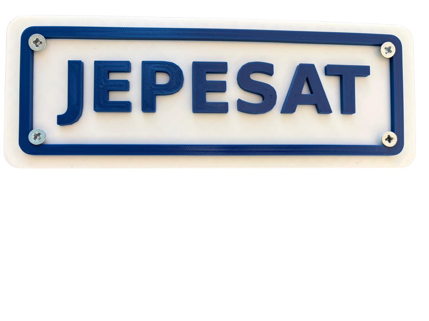 Jepesat naambord geprint met FormFutura Bulk PLA Dark Blue